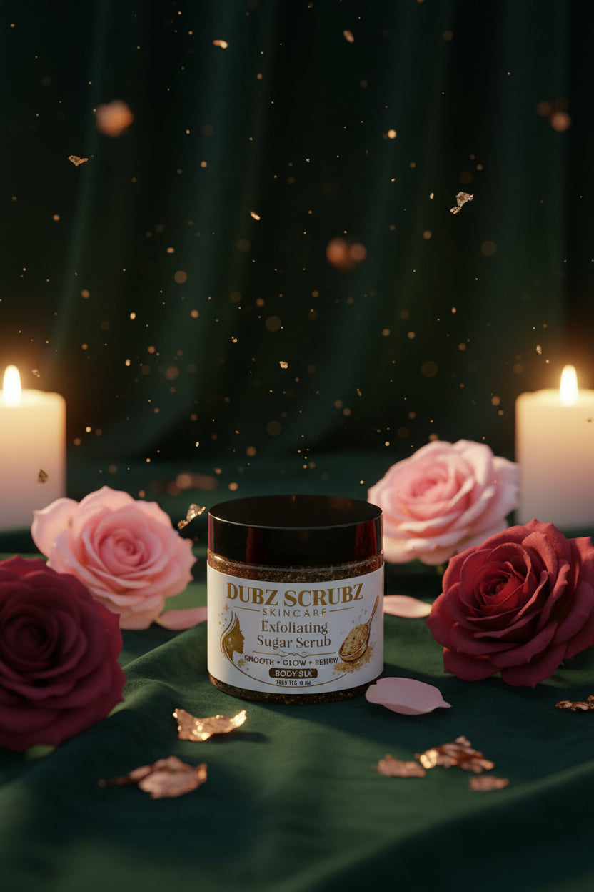 Body Silk luxury sugar body scrub jar from the Dubz Scrubz Glow Trio Bundle — signature handcrafted exfoliating scrub for silky smooth renewed skin.