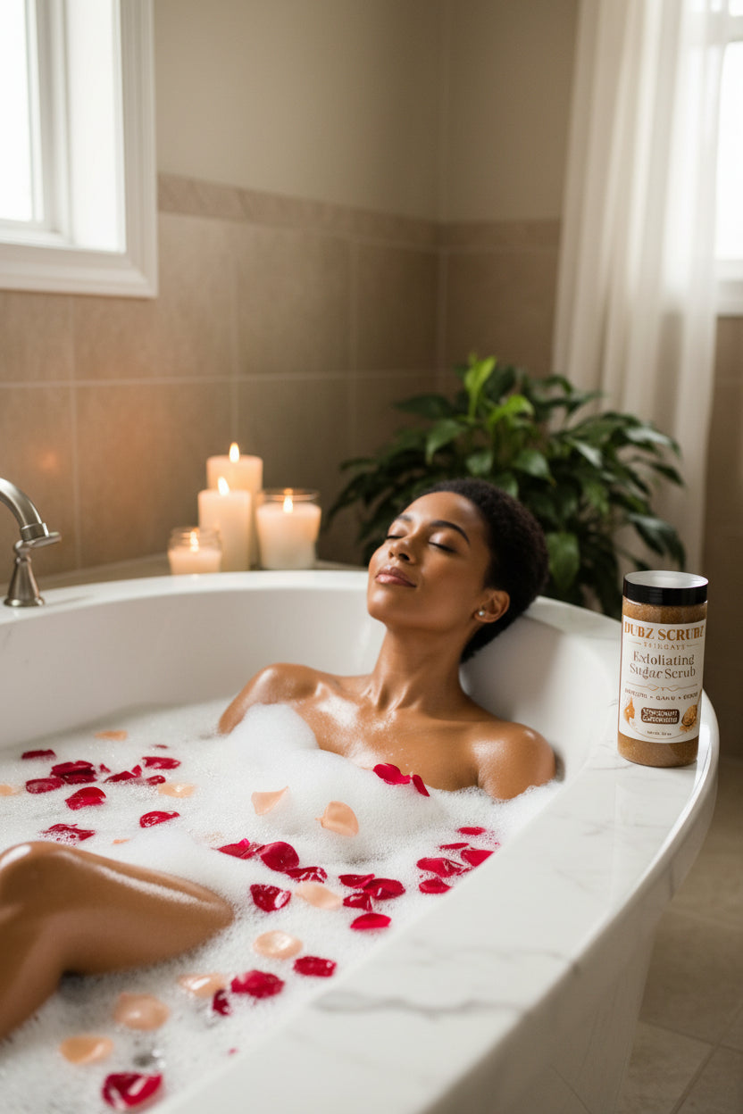 You give everything to everyone all week long. 🙏🏾 This is YOUR moment. Draw your bath. Light your candles. Open your Dubz Scrubz. You earned this. 🤎✨ Shop link in bio